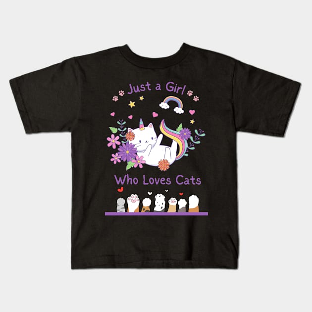 Just a Girl Who Loves Cats Kids T-Shirt by Grace Debussy